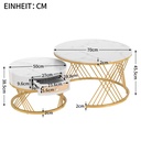 2-in-1 Marble Coffee Table Set with Marble Grain Veneer Top, White+Gold - Photo 3