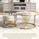 2-in-1 Marble Coffee Table Set with Marble Grain Veneer Top, White+Gold - Photo 4