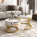 2-in-1 Marble Coffee Table Set with Marble Grain Veneer Top, White+Gold - Photo 5