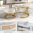 2-in-1 Marble Coffee Table Set with Marble Grain Veneer Top, White+Gold - Photo 6