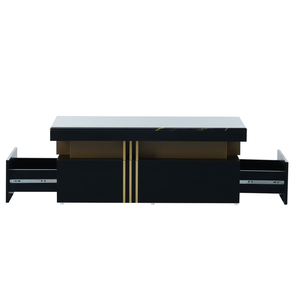 Modern Coffee Table with PVC Pattern Top and 2 Wooden Drawers, Black - Photo 2