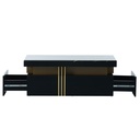 Modern Coffee Table with PVC Pattern Top and 2 Wooden Drawers, Black - Photo 2