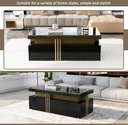 Modern Coffee Table with PVC Pattern Top and 2 Wooden Drawers, Black - Photo 4
