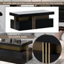 Modern Coffee Table with PVC Pattern Top and 2 Wooden Drawers, Black - Photo 6
