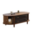 Living Room Coffee Table with 2 Drawers and Roll-Up Door, 100L x 50W x 36H cm, Walnut - Photo 2