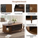 Living Room Coffee Table with 2 Drawers and Roll-Up Door, 100L x 50W x 36H cm, Walnut - Photo 6