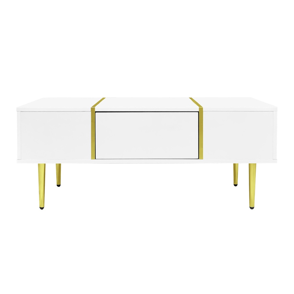 White High-Gloss Coffee Table with 2 Drawers, White - Photo 2