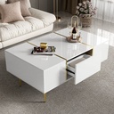 White High-Gloss Coffee Table with 2 Drawers, White - Photo 6