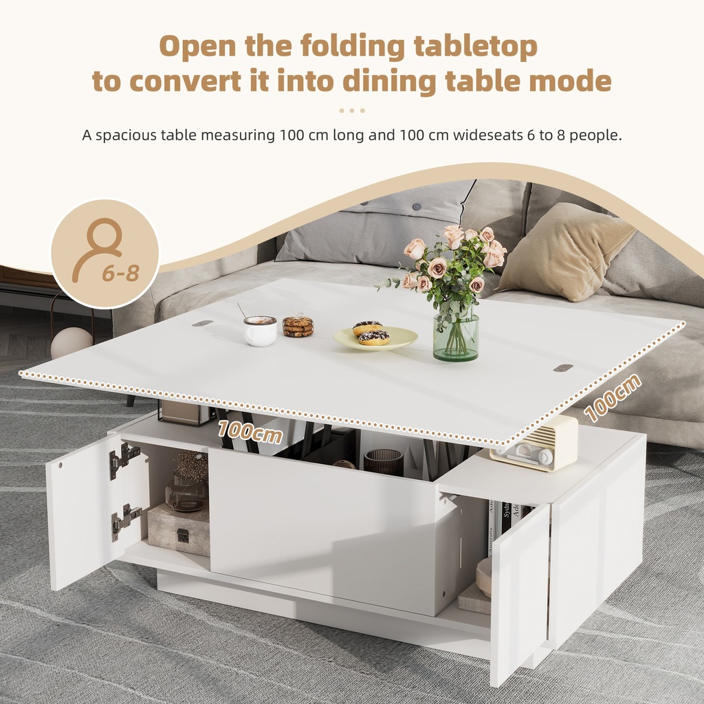 Lift-Up Coffee Table With 2 Doors, White - Photo 5