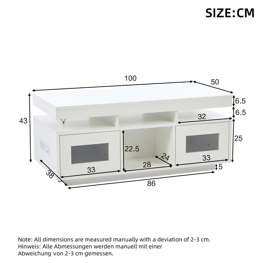 Modern Coffee Table with App-Controlled LED and USB Port, 100L x 50W x 43H cm, White - Photo 3