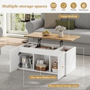 Height-Adjustable Coffee Table with Hydraulic Lift and Divided Shelves, 95L x 46W x 45H cm, White - Photo 4