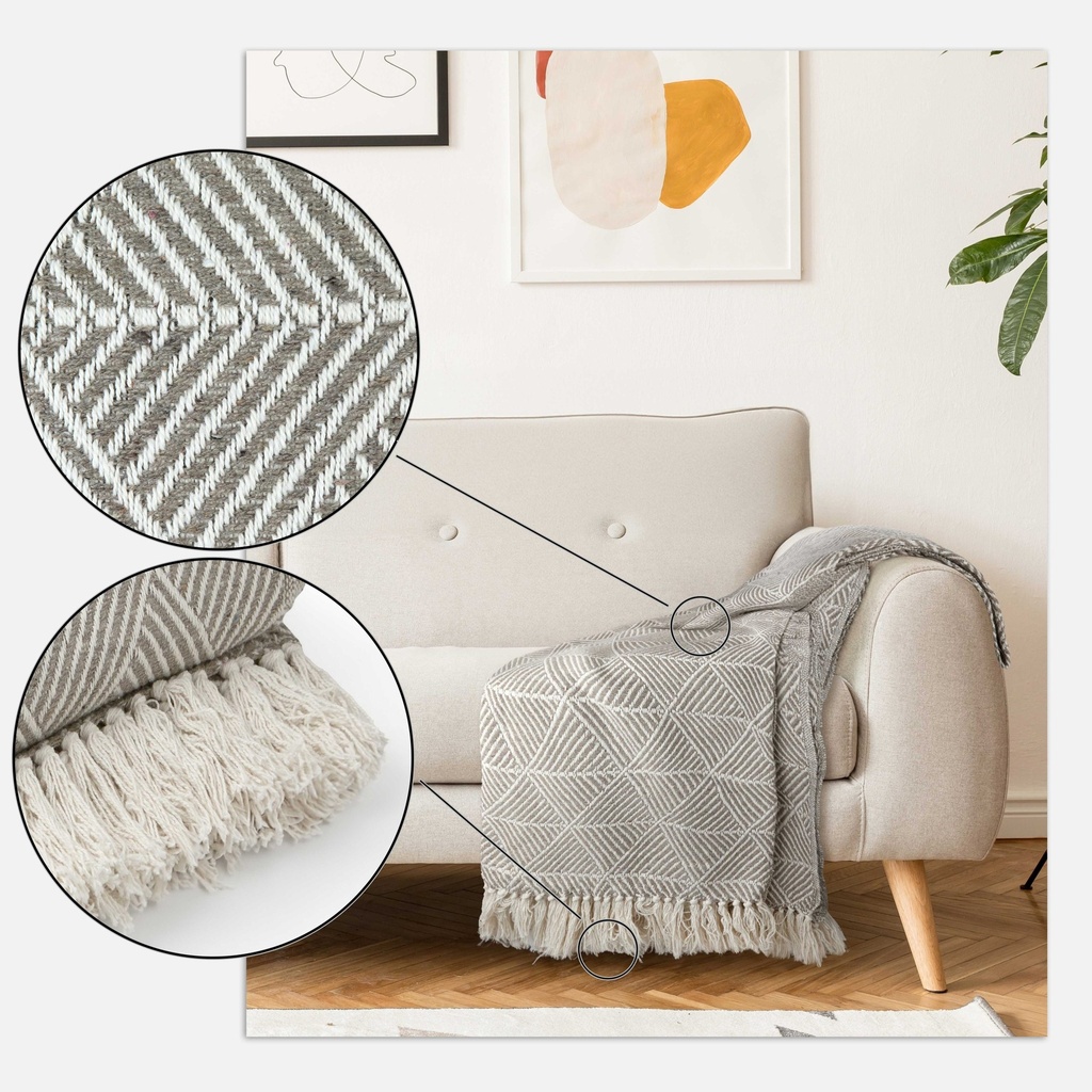 Geo Diamond - Recycled Cotton Throw in Natural - Image 4