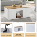 Height-Adjustable Coffee Table with Hydraulic Lift and Divided Shelves, 95L x 46W x 45H cm, White - Photo 6