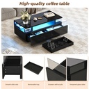 High-Gloss 3-Tier Coffee Table with Removable Tray, 90L x 45W x 35.5H cm, Black - Photo 6
