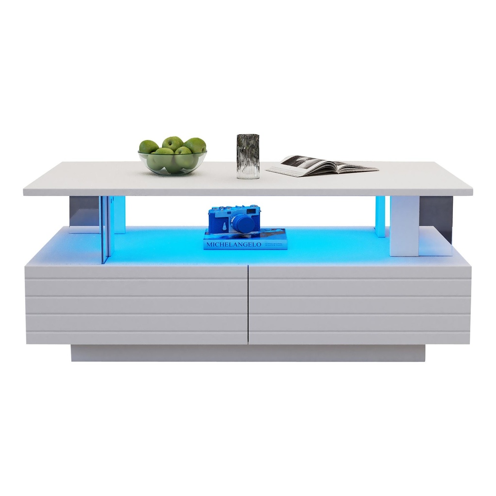 Sleek LED Coffee Table with App-Controlled Lighting, 100L x 50W x 42.5H cm, White - Photo 2