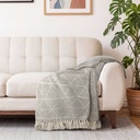 Geo Diamond - Recycled Cotton Throw in Natural - Image 5