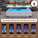 Sleek LED Coffee Table with App-Controlled Lighting, 100L x 50W x 42.5H cm, White - Photo 6