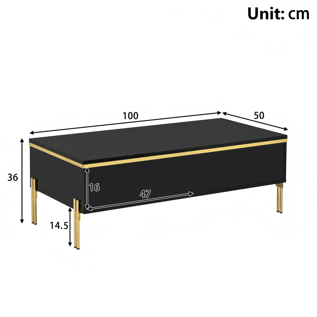 Spacious Coffee Table with 2 Hidden Drawers, 100L x 50W x 36H cm, Black - Photo 3