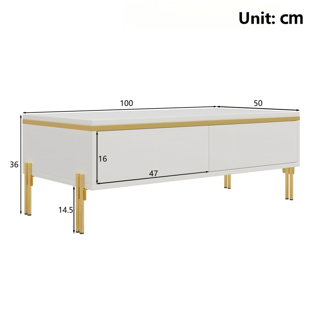 Spacious Coffee Table with 2 Hidden Drawers, 100L x 50W x 36H cm, White - Photo 3