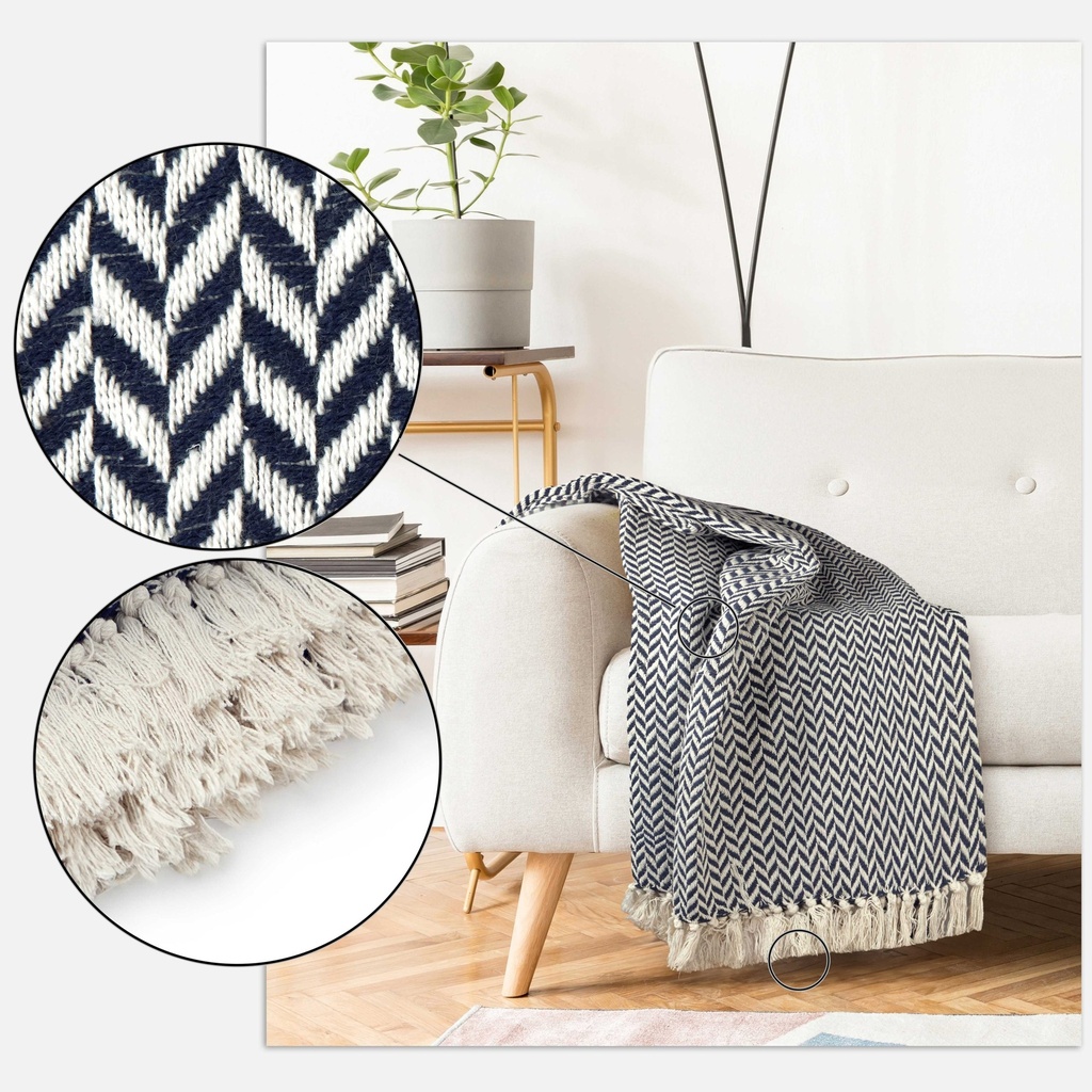 Chevron - Recycled Cotton Throw in Navy - Image 2