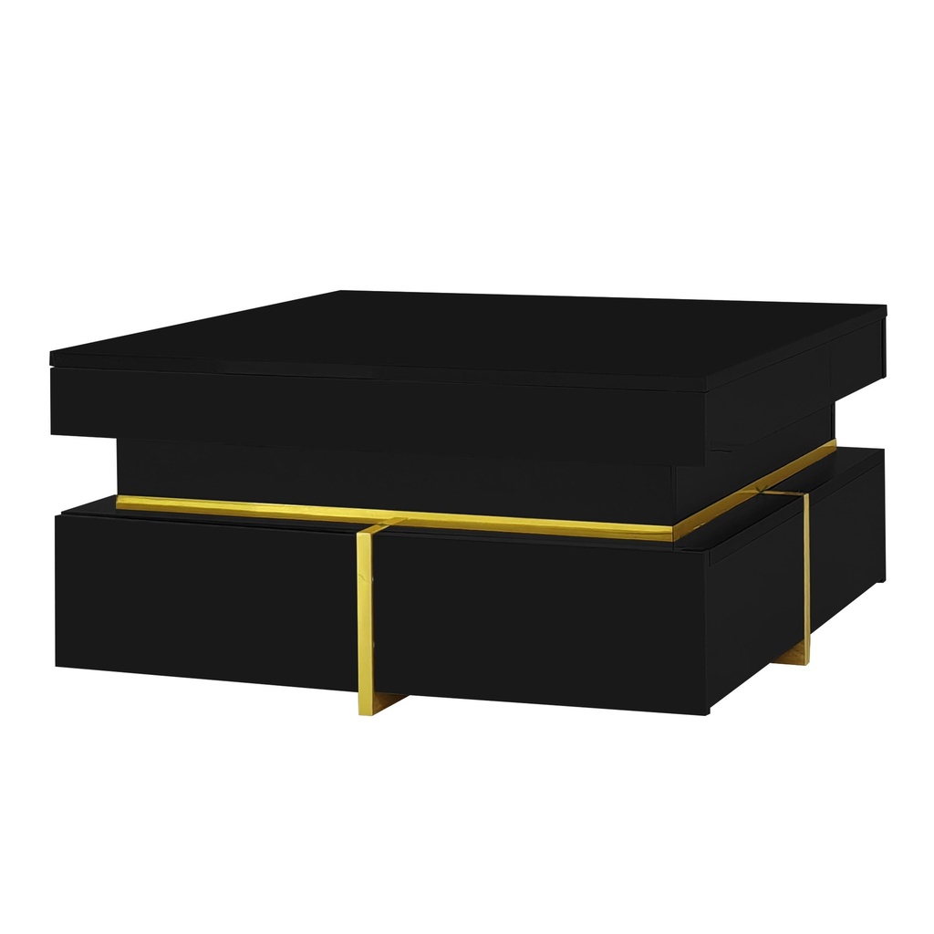 High-Gloss Coffee Table with Gold Accents, Black - Photo 2