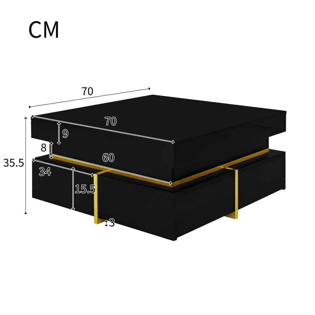 High-Gloss Coffee Table with Gold Accents, Black - Photo 3