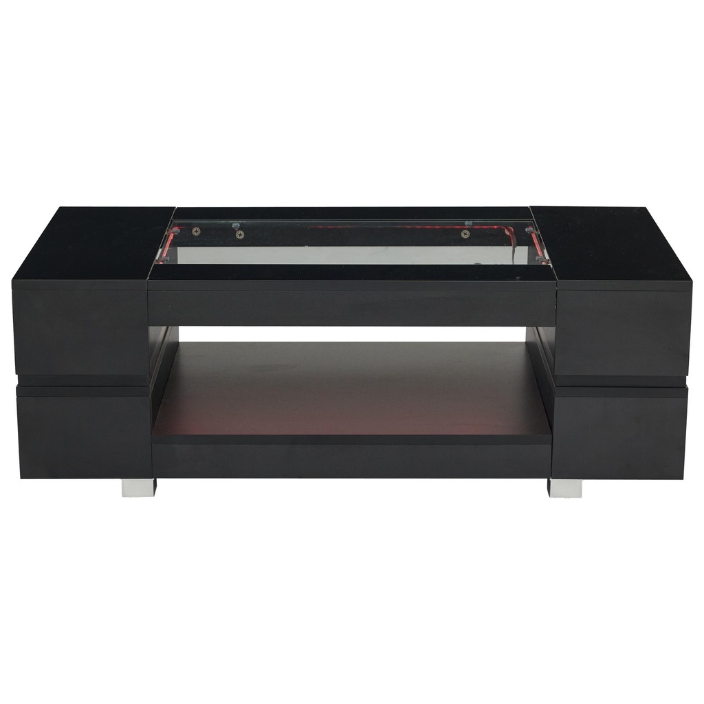 Modern LED Hollow Coffee Table with App-Controlled Light Strip, Black - Photo 2