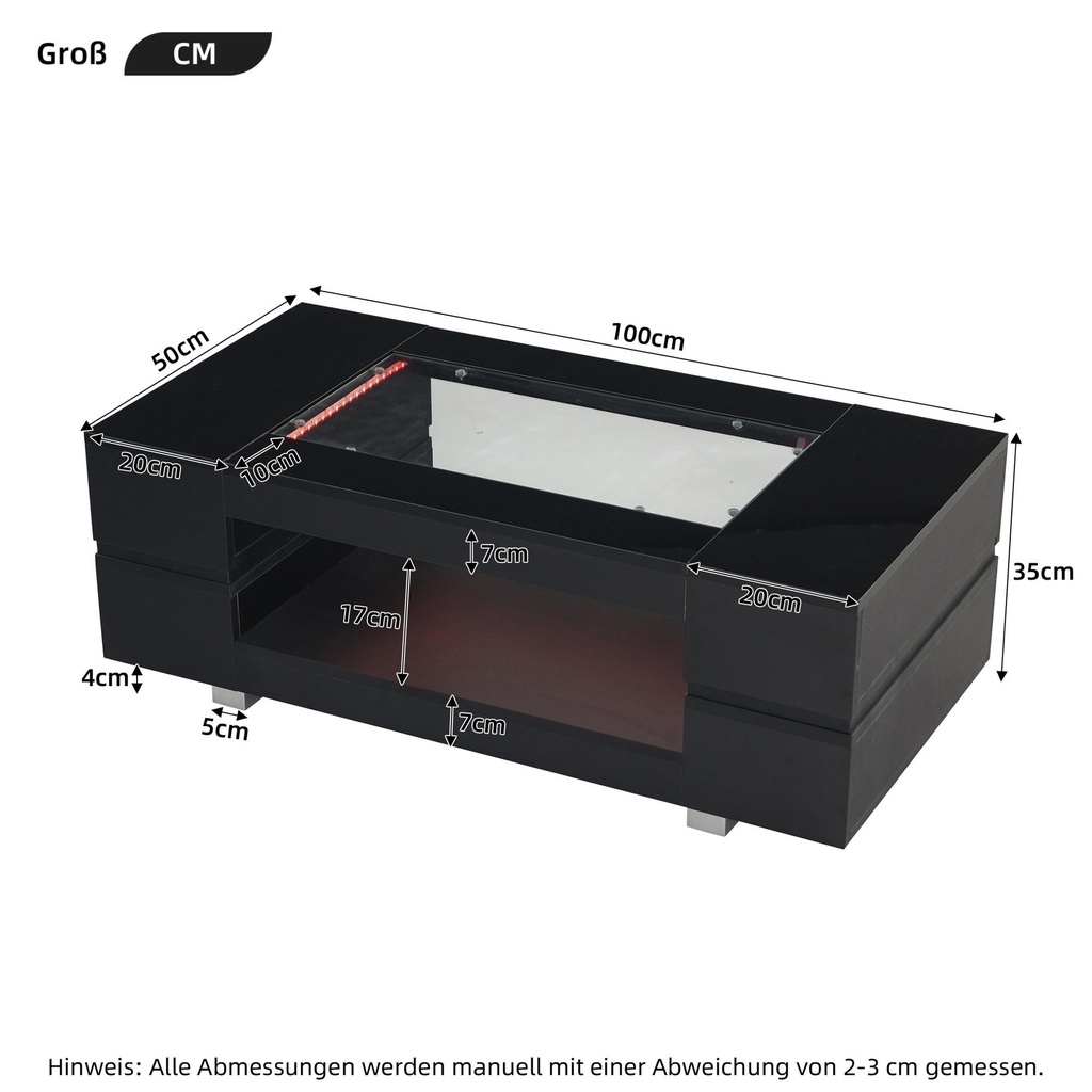 Modern LED Hollow Coffee Table with App-Controlled Light Strip, Black - Photo 3