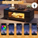 Modern LED Hollow Coffee Table with App-Controlled Light Strip, Black - Photo 4