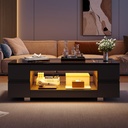 Modern LED Hollow Coffee Table with App-Controlled Light Strip, Black - Photo 6