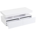 Modern Coffee Table with App-Controlled LED and Two Ribbed Drawers, 100L x 50W x 45H cm, White - Photo 2