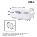 Modern Coffee Table with App-Controlled LED and Two Ribbed Drawers, 100L x 50W x 45H cm, White - Photo 3