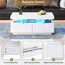 Modern Coffee Table with App-Controlled LED and Two Ribbed Drawers, 100L x 50W x 45H cm, White - Photo 4