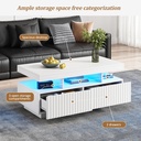 Modern Coffee Table with App-Controlled LED and Two Ribbed Drawers, 100L x 50W x 45H cm, White - Photo 5