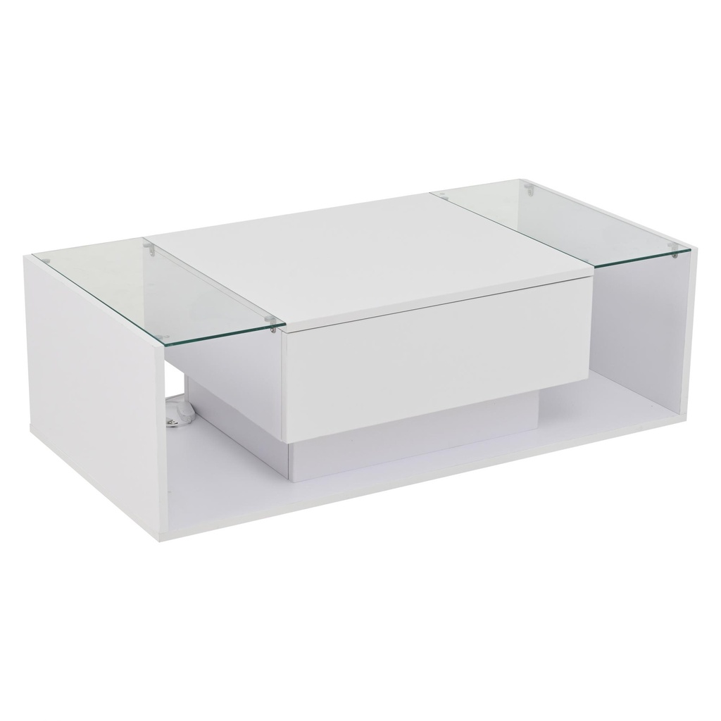 High-Gloss Coffee Table with a Drawer and Semi-Open Storage, 100L x 50W x 31H cm, White - Photo 2