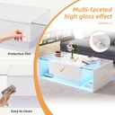 High-Gloss Coffee Table with a Drawer and Semi-Open Storage, 100L x 50W x 31H cm, White - Photo 5