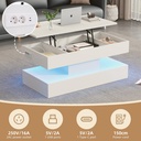 Modern Coffee Table with Bluetooth-Controlled LED Lighting, 100L x 50W x 42H cm, White - Photo 4