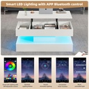 Modern Coffee Table with Bluetooth-Controlled LED Lighting, 100L x 50W x 42H cm, White - Photo 5