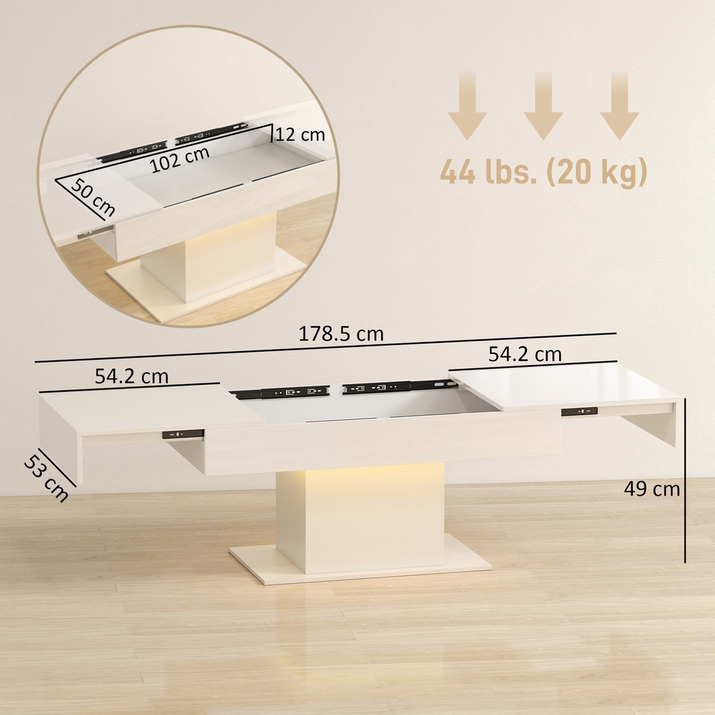 HOMCOM Extendable Coffee Table Storage LED High Gloss White - Photo 3