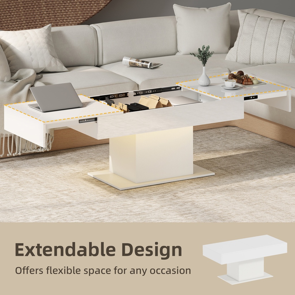 HOMCOM Extendable Coffee Table Storage LED High Gloss White - Photo 4