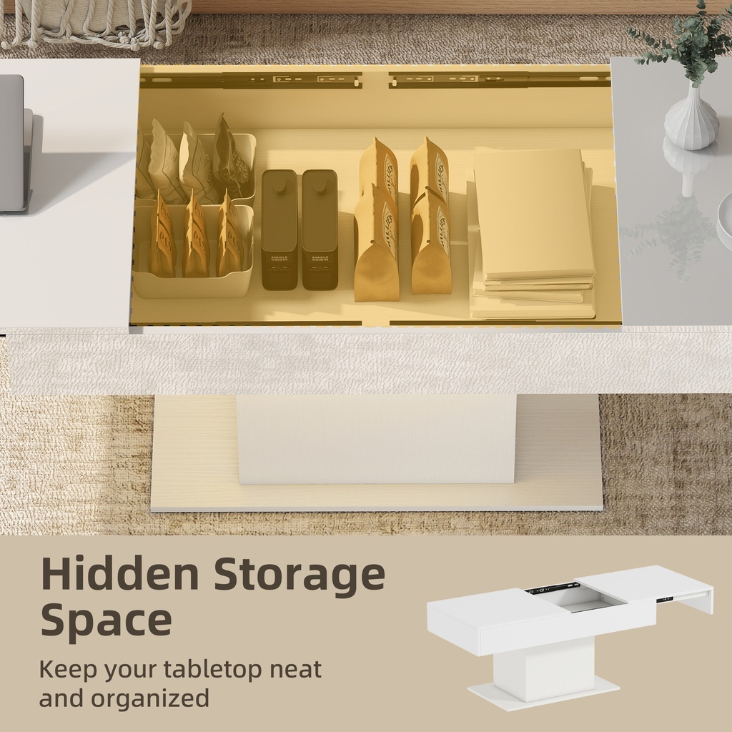HOMCOM Extendable Coffee Table Storage LED High Gloss White - Photo 5