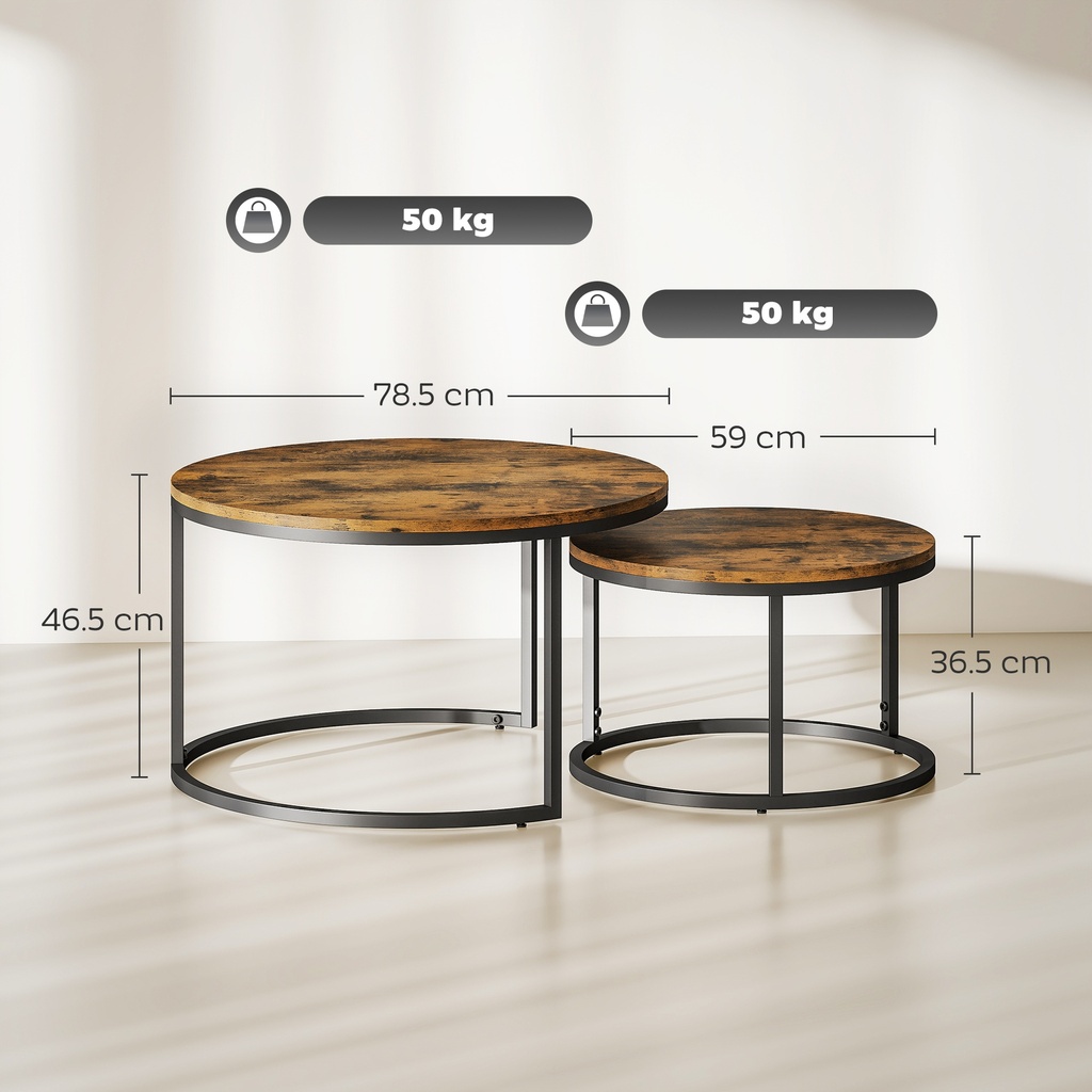 HOMCOM Wood-Effect Stacking Tables Set Rustic Brown - Photo 3