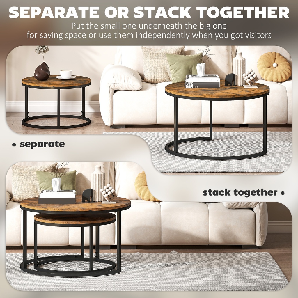 HOMCOM Wood-Effect Stacking Tables Set Rustic Brown - Photo 5