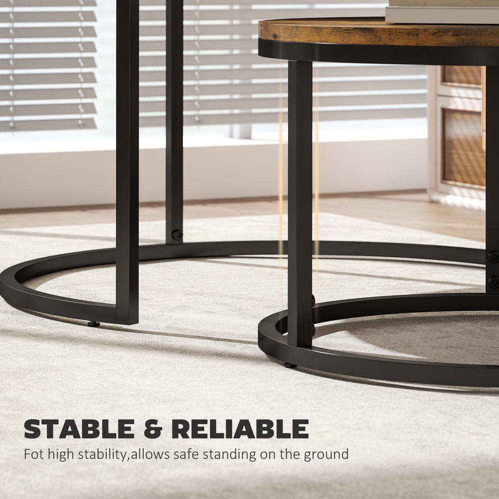 HOMCOM Wood-Effect Stacking Tables Set Rustic Brown - Photo 6