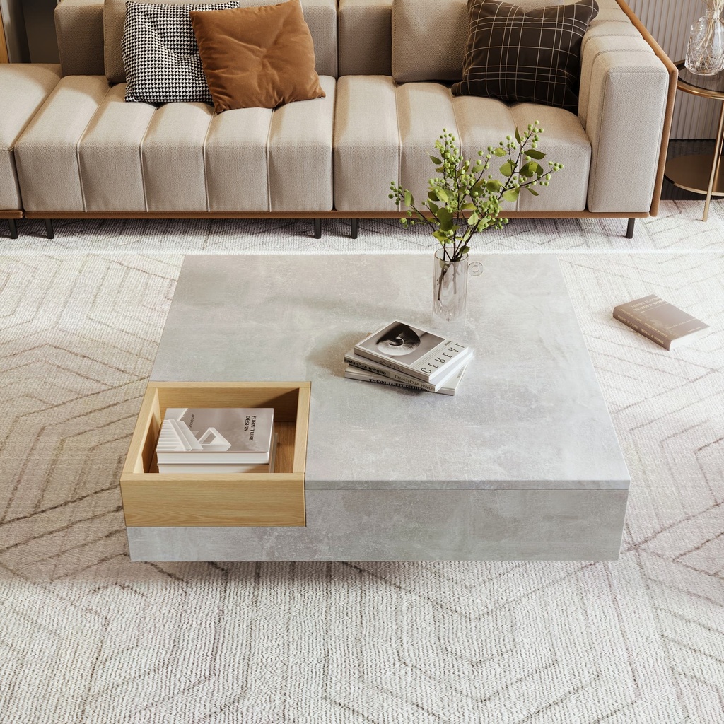 Modern Marble Design Coffee Table with Storage Box, Grey - Photo 5