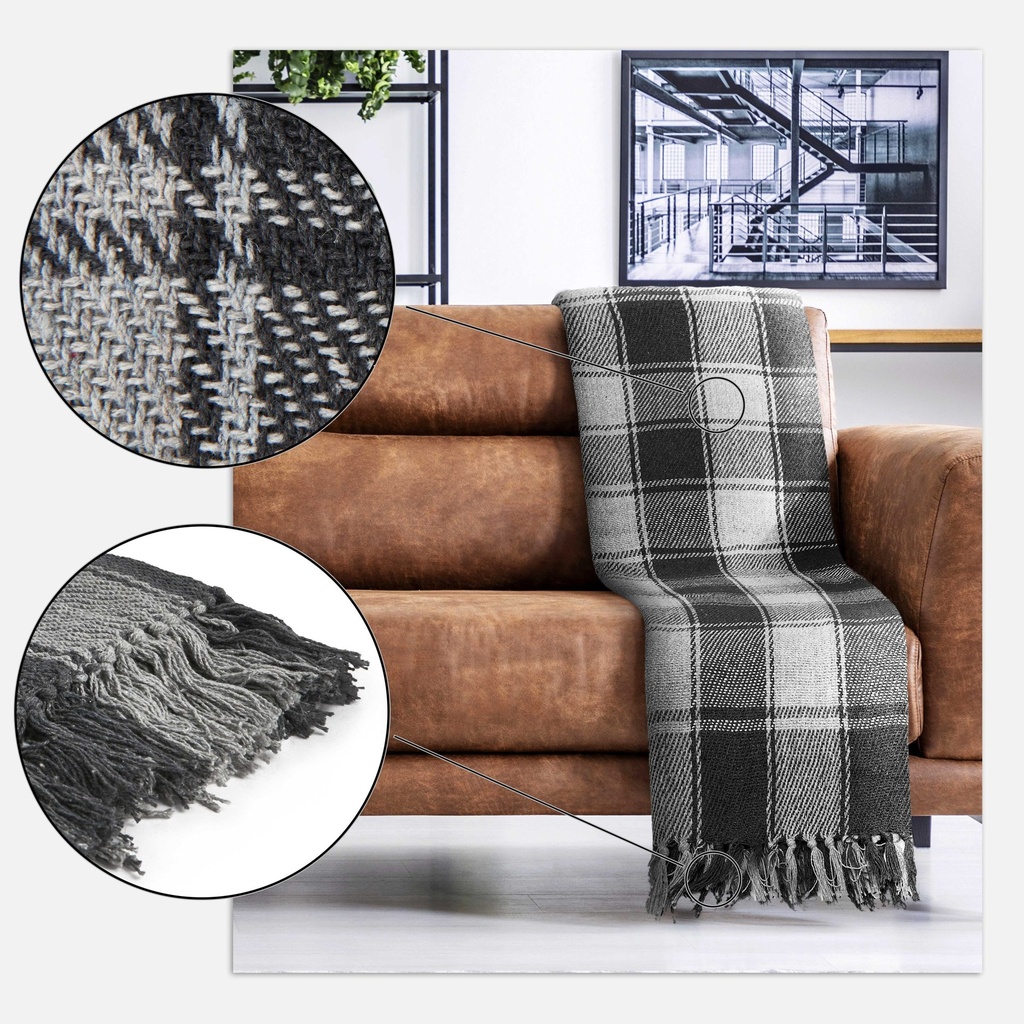 Comfy Check - Recycled Cotton Throw in Charcoal - Image 3