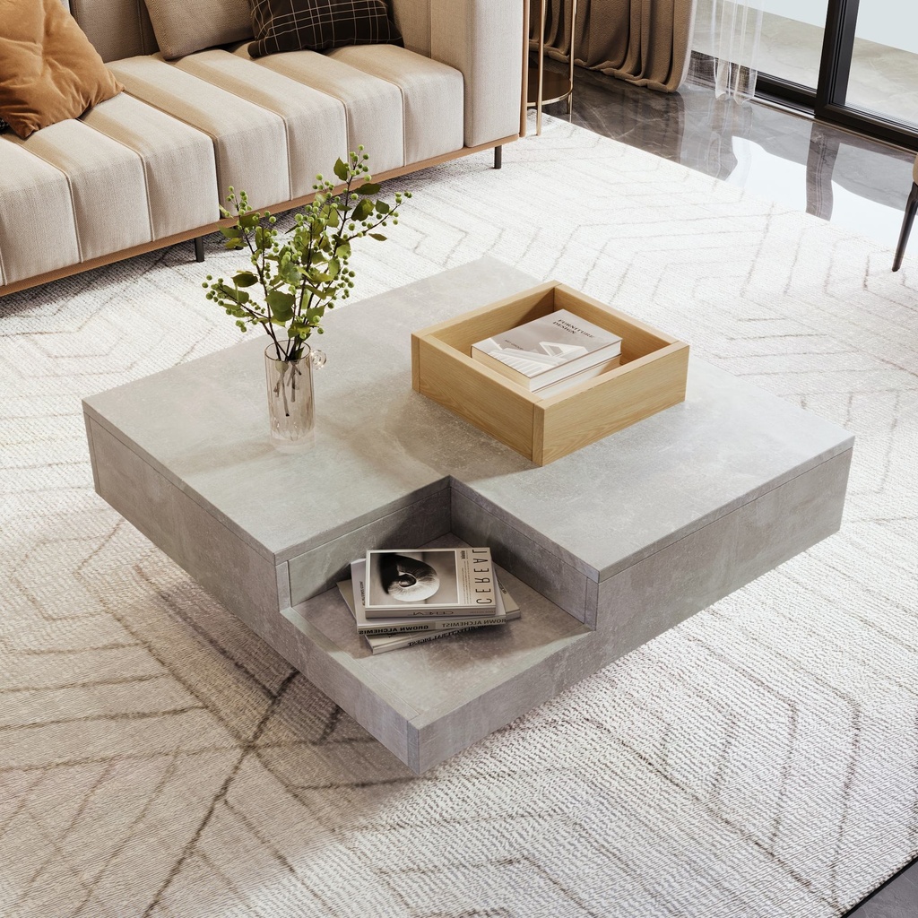 Modern Marble Design Coffee Table with Storage Box, Grey - Photo 6