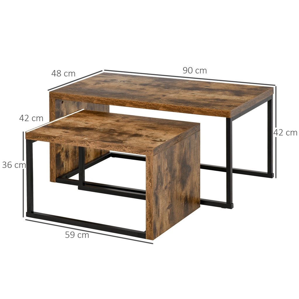 HOMCOM Nesting Coffee Tables Set of 2 Metal Frame Black/Brown - Photo 3