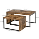 HOMCOM Nesting Coffee Tables Set of 2 Metal Frame Black/Brown - Photo 3