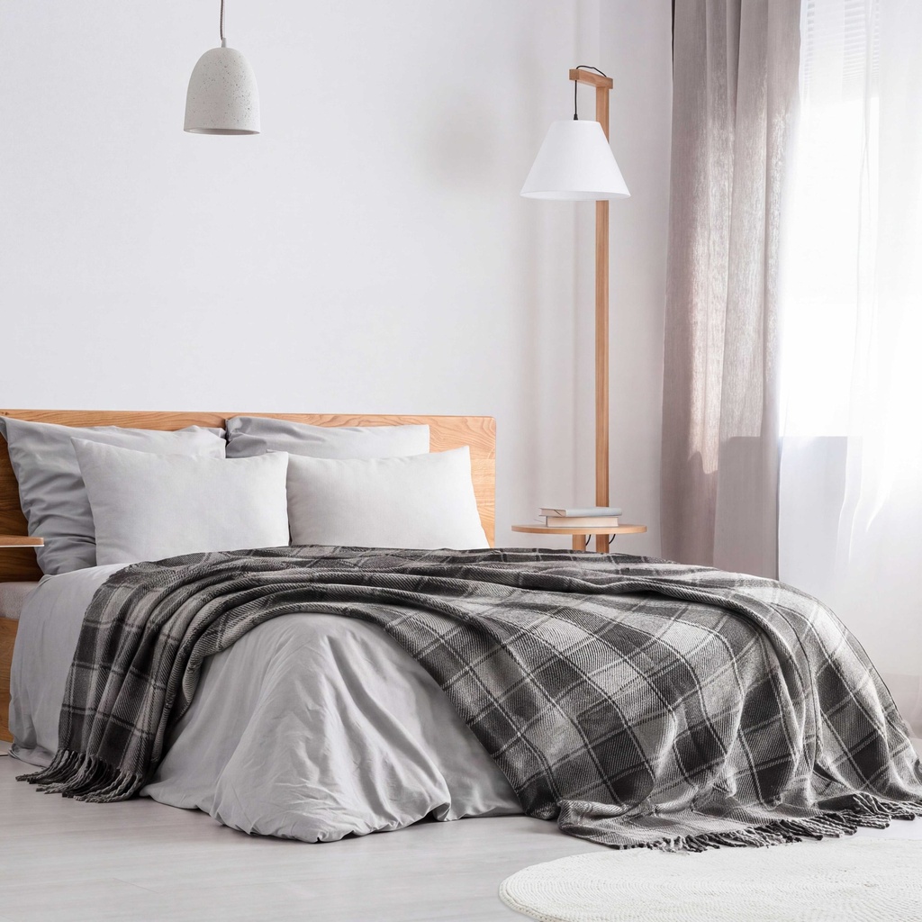 Comfy Check - Recycled Cotton Throw in Charcoal - Image 4